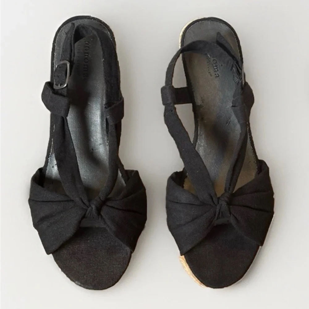 (9.5) SONOMA Black Canvas Espadrille Slingback Sandals with Knotted Strap